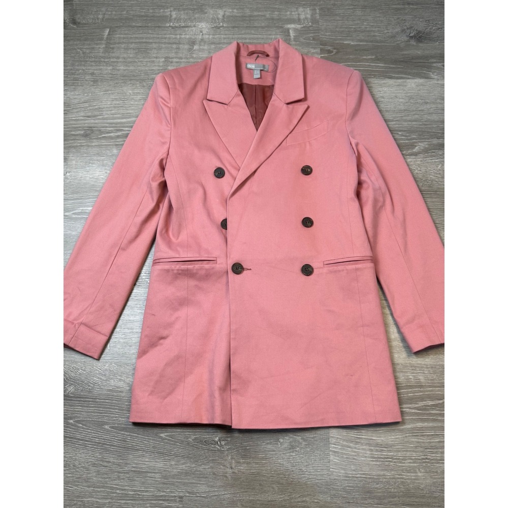 ASOS Pink Double Breasted Blazer Jacket US 0 Longline Twill Peak Lapel